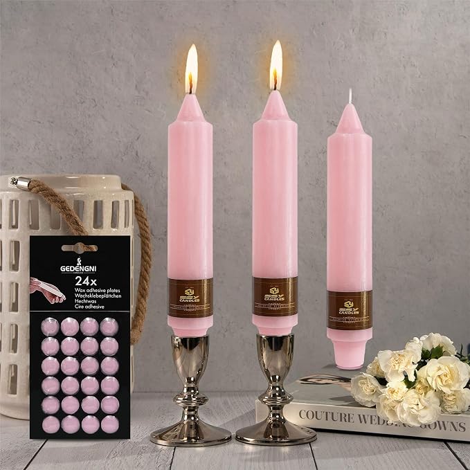Taper Candle Wax Dots - 24pcs Spiral Sticky Dots White Adapter Small Adhesive, Soft Wax for Any Holder Accessories - Pink