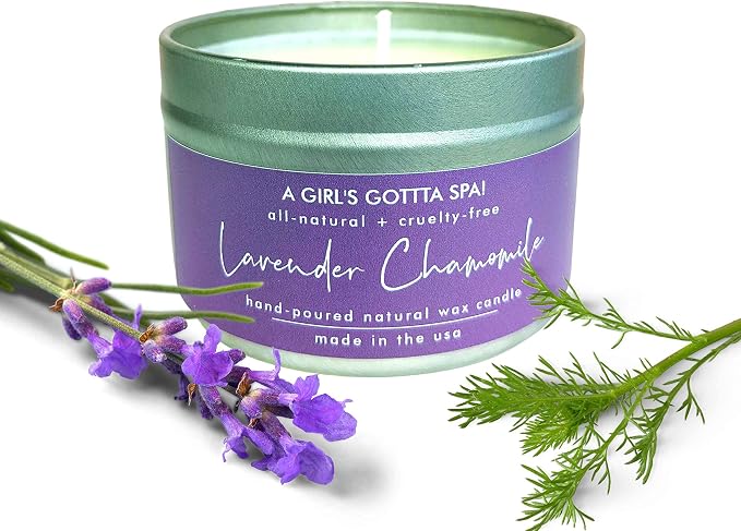 A Girl's Gotta Spa! Lavender Chamomile Soy and Coconut Wax Handpoured Candle with Essential Oils for Aromatherapy and Relaxing 4oz