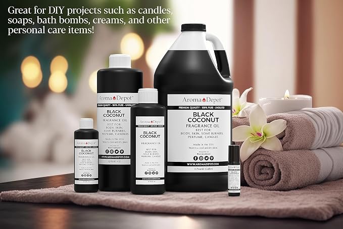 Aroma Depot Black Coconut Fragrance Oil 4 oz. Perfume Skin Oil, Scented, is Great for Candles, Bath Bombs, Body Butters, Creams & Lotions. Few Drops in The Diffuser, Burners, or Warmers.