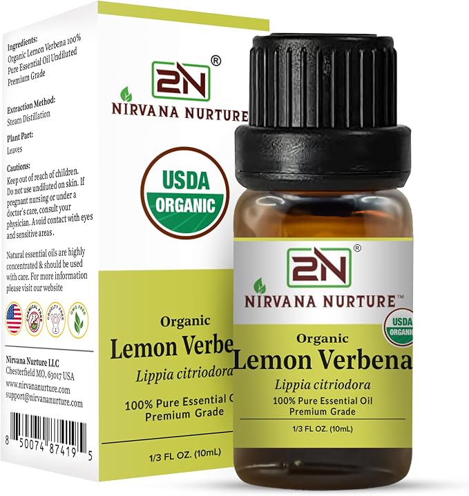 Lemon Verbena Essential Oil, USDA Certified Organic, 100% Pure Undiluted, Aromatherapy Oil for Diffuser, Hair & Skin Care