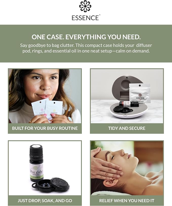 Essence Pearl Travel Case | Lemongrass Essential Oil | Aromatherapy Nasal Diffuser & Essential Oil Carrying Case | Refreshing Lemongrass Scent | Travel-Friendly Kit | Black Pod