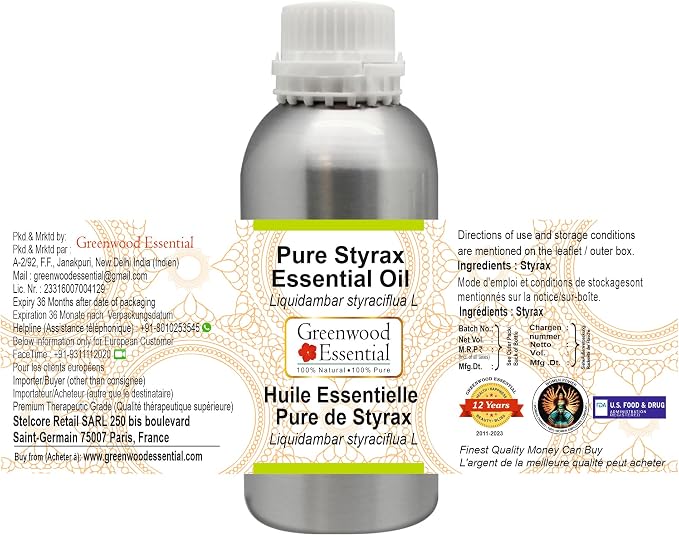 Deve Herbes Pure Styrax Essential Oil (Liquidambar styraciflua L) Steam Distilled 1250ml (42 oz)