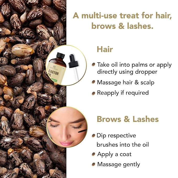 Botanic Hearth Castor Oil & Hair Treatment Oils 4 Fl oz| 100% Pure & Natural, Cold Pressed |For Hair, Eyelashes & Eyebrows | Hexane Free, Fast Absorbing | With Applicators & Dropper | All Hair Types