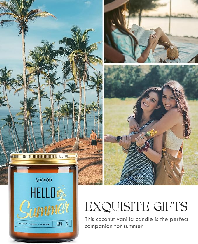 AOOVOO Hello Summer Candles - 9 oz Scented Candles, Aromatherapy Candle, Soy Candle for Home Scented
