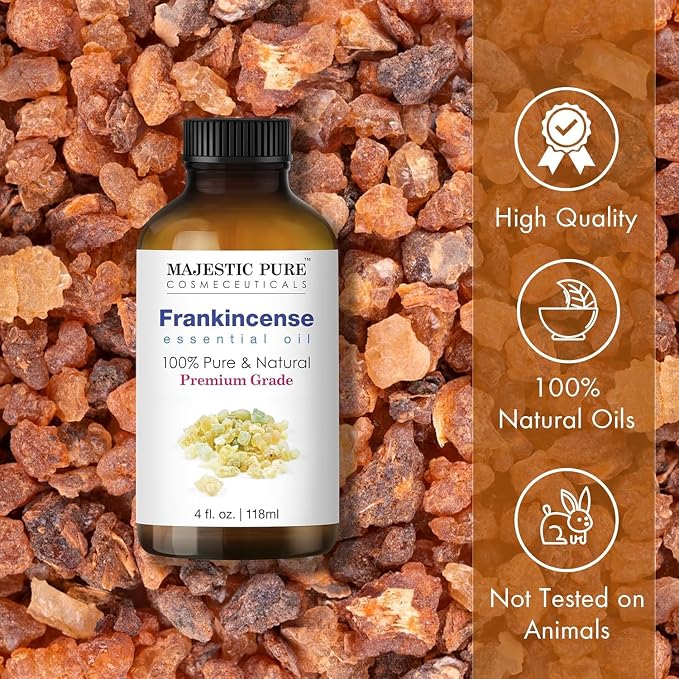 Majestic Pure Essential Oil with Glass Dropper - 100% Pure and Natural - Essential Oils for Diffuser, Aromatherapy, Soap and Candle Making, Frankincense Essential Oil, Frankincense Oil, 4FlOz Pack of2