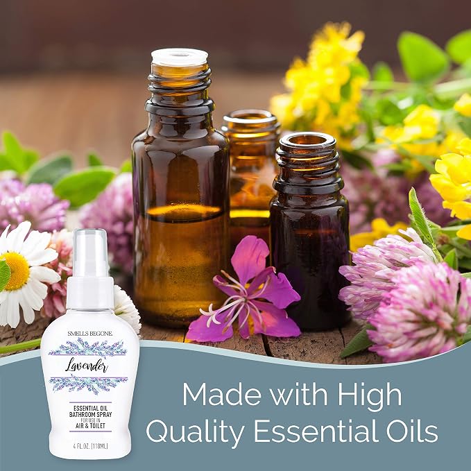 SMELLS BEGONE 4 oz Essential Oil Bathroom Spray - Instantly Eliminate Toilet & Bathroom Odors - Air Freshener Made with Essential Oils (Lavender)