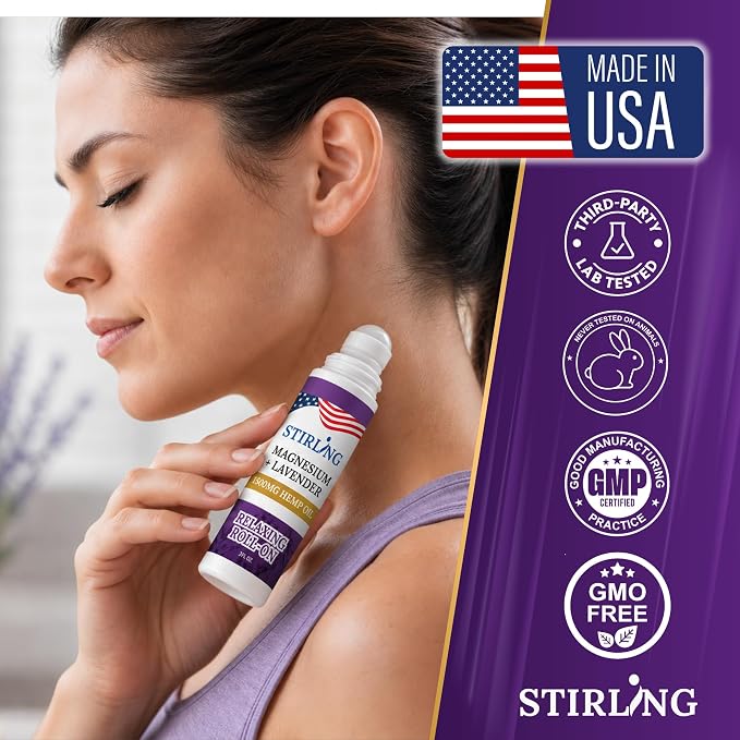 Stirling Lavender Roll On Lotion with Magnesium and Pure Hemp 1500mg – Fast Acting Muscle Relief, Calming Scent for Relaxation & Recovery, Natural Ingredients
