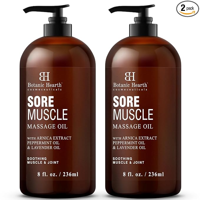 Botanic Hearth Soremuscle Massage Oil 8 Fl Oz (2 pack)| Refreshing, Relaxing Massage Oils for Muscle Relaxing & Joint Comfort | Made with Natural Oils | for All Skin Types, for Men & Women