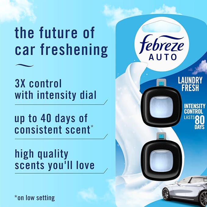 Febreze Car Air Freshener Vent Clip Laundry Fresh Scent, .07 oz. Car Vent Clip, Pack of 4