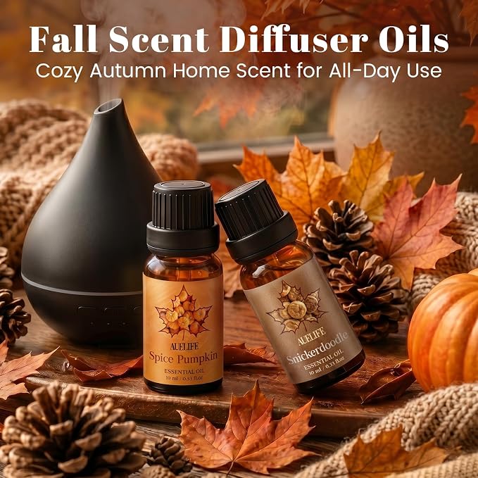 Auelife Fall Essential Oils Set for Diffusers for Home, 6 x 10ml Fall Scents with Pumpkin Spice, Vanilla, Apple Cider & Maple Butter for Candle Making, Soap Making,Holiday Gift Set