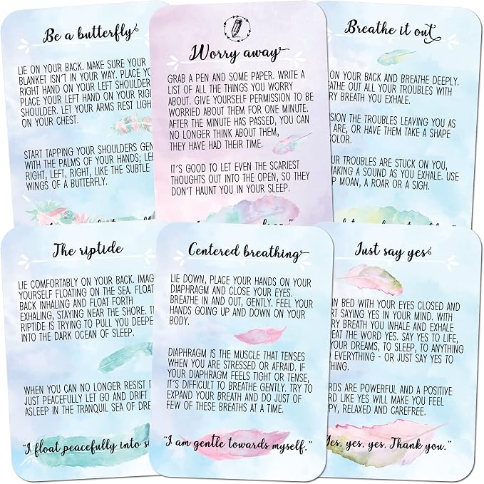 Sleep Tight Cards – 45 Meditation and Mindfulness Cards - Calm Down and Relax & Relief Stress and Anxiety - Self Care, Therapy & Counseling Tool