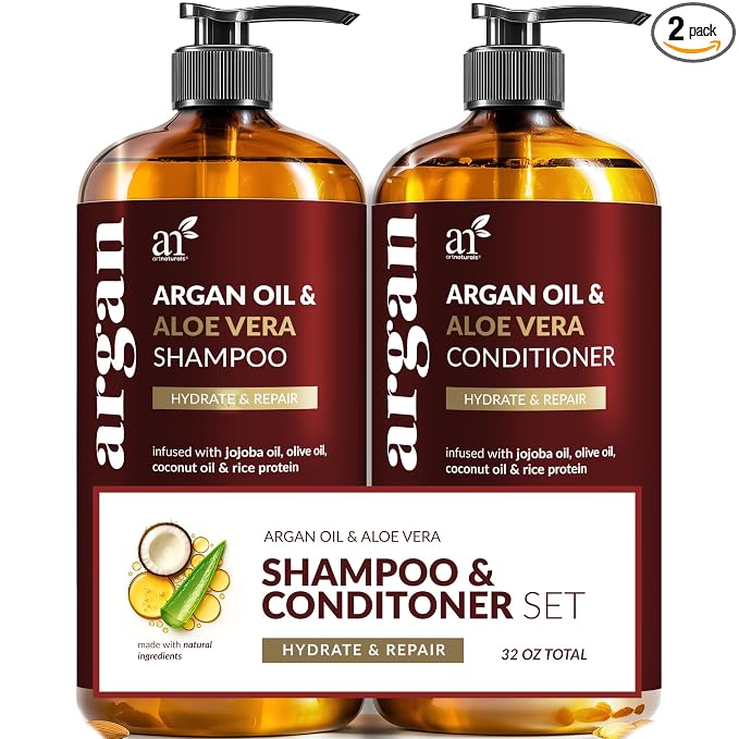 Argan Oil Shampoo and Conditioner Set - Sulfate-Free Formula with Nourishing Moroccan Oil and Keratin -for All Hair, Curly or Straight - Hydrate Repair Defy Frizz for Salon-like Results!16 Fl Oz 2 PK