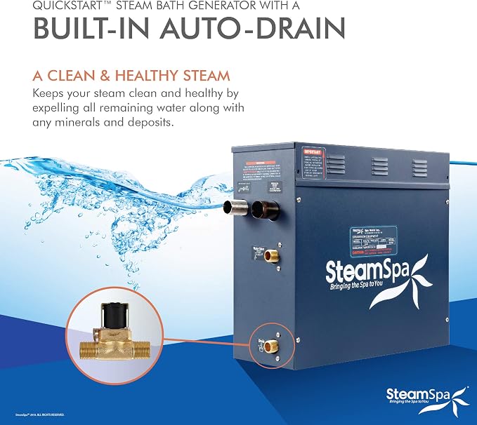 7.5kW Steam Sauna Generator Premium Bundle 240V Steam Generator with Touch Pad Control, Steamheads, Pressure Relief Valve, Built-in Auto Drain and Plumber Quick Install Kit PRT750OB-A