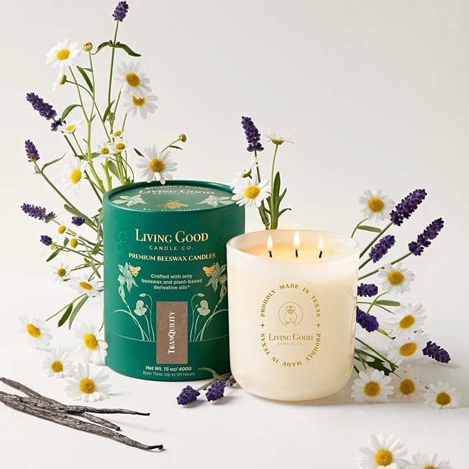 Tranquility – Soothing Chamomile & Calming Lavender Essential Oils – Pure Beeswax Candle for a Restful, Peaceful Night – Non-Toxic Aromatherapy Candle – Newly Reformulated