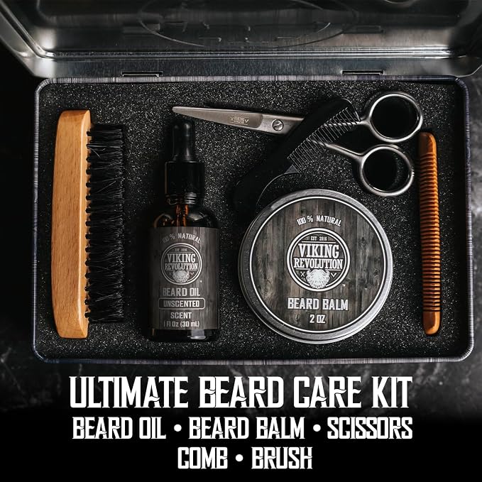 Viking Revolution - Ultimate Beard Kit - Beard Grooming Kit with Beard Brush, Beard Comb, Beard Balm, Beard Oil, Beard & Moustache Scissors - Gifts for Men