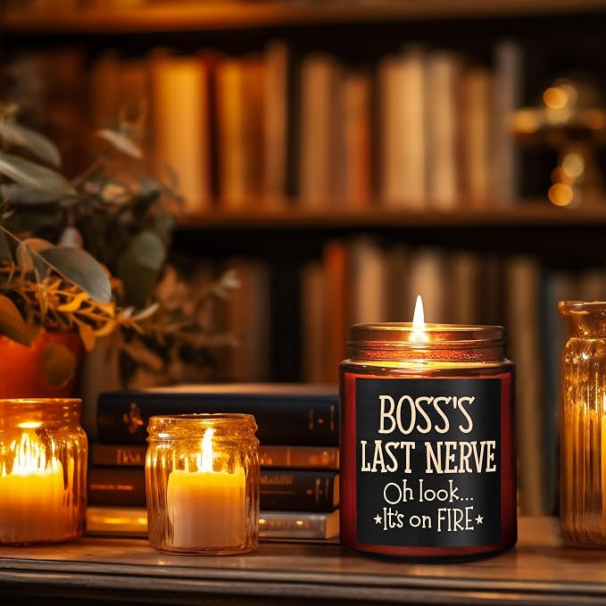 Boss's Last Nerve Candle - Funny Boss Gifts for Women Men - Relaxing Gift for Boss Female, Boss Lady - Fun Bosses Day, Birthday, Thank You for Coworker Nurse Friend - Natural Soy Wax Candle