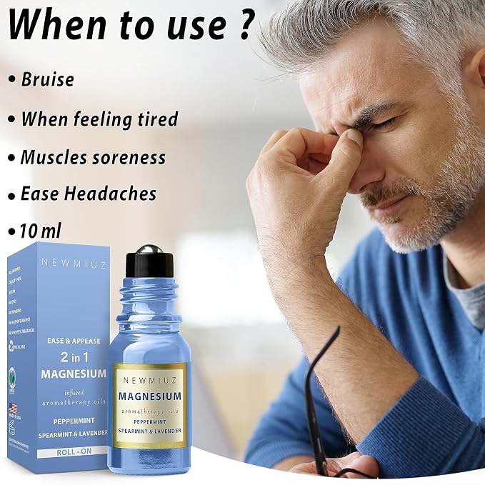 Migraine Roll on Stick Headache Magnesium Arnica Montana Oil Peppermint Eucalyptus Lavender Spearmint Essential Oil Stress Relief Gifts for Women