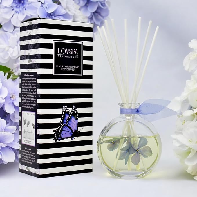 Reed Diffuser Set, English Garden Scented Oil Diffuser with Sticks, Home Fragrance Accessories for Bathroom Shelf Decor, Aroma Diffusers for Home or Office Desk, USA Made