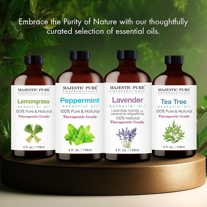 Majestic Pure Tea Tree Essential Oil with Glass Dropper - 4 Fl Oz Pack of 2-100% Pure and Natural Tea Tree Oil - Premium Grade Essential Oils for Diffuser, Aromatherapy, Soap and Candle Making