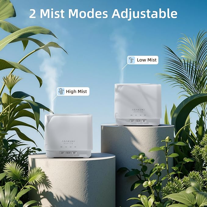 ASAKUKI Essential Oil Diffuser for Home, Large 700 ml Humidifier with Automatic Shut-Off, Quiet Aromatherapy Diffuser with 7 LED Lights for Living Room, Kitchen, Bedroom, Hotel - Pure White