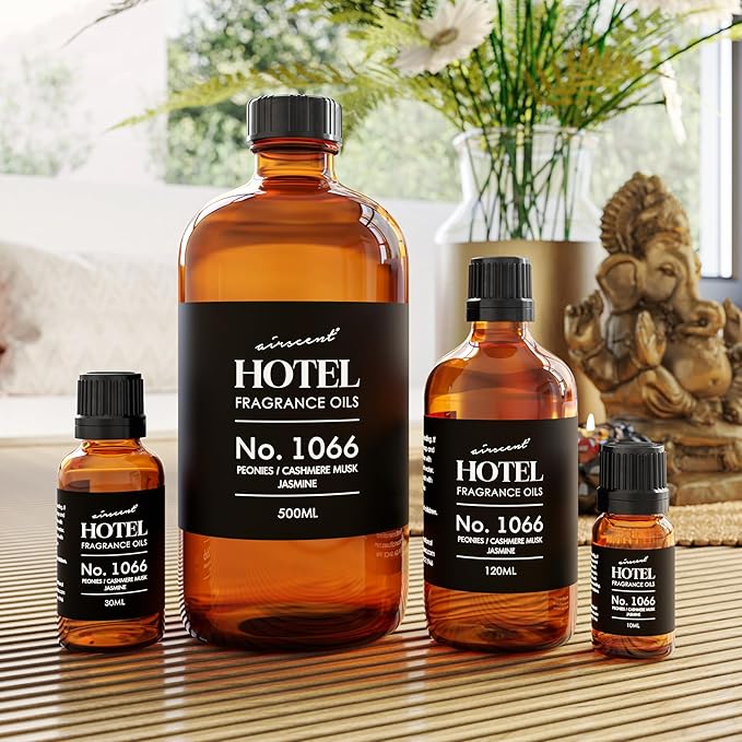 AirScent Hotel Diffuser Oil No. 1066 - Peonies, Cashmere, Jasmine - 30 mL | Premium Hotel Fragrance Oil for Ultrasonic and Waterless Diffusers and Crafting - 1 fl oz Glass Dropper Bottle