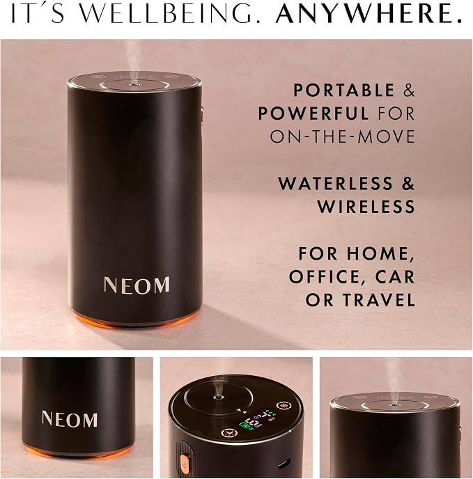 NEOM Wellbeing Pod Mini+ Essential Oil Diffuser, Black I Waterless and Wireless I Portable & Versatile - car, Office or Home I Up to 125 Hours of Natural Fragrance use per Charge