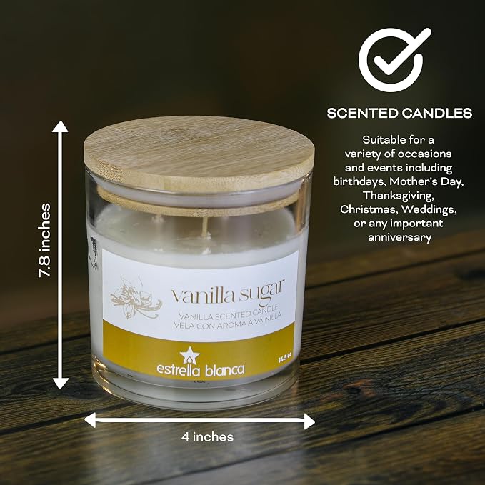 14.5oz Vanilla Sugar Scented Candle, Cozy Fall Home Fragrance, Soy Wax Candle with Long-Lasting Burn, Gift for Women & Men