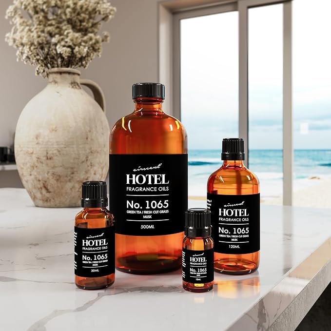 AirScent Hotel Diffuser Oil No. 1065 - Green Tea & Fresh Cut Grass - Premium Fragrance Oil for Ultrasonic and Waterless Diffusers and Crafting - 30 mL, 1 fl oz Glass Dropper Bottle