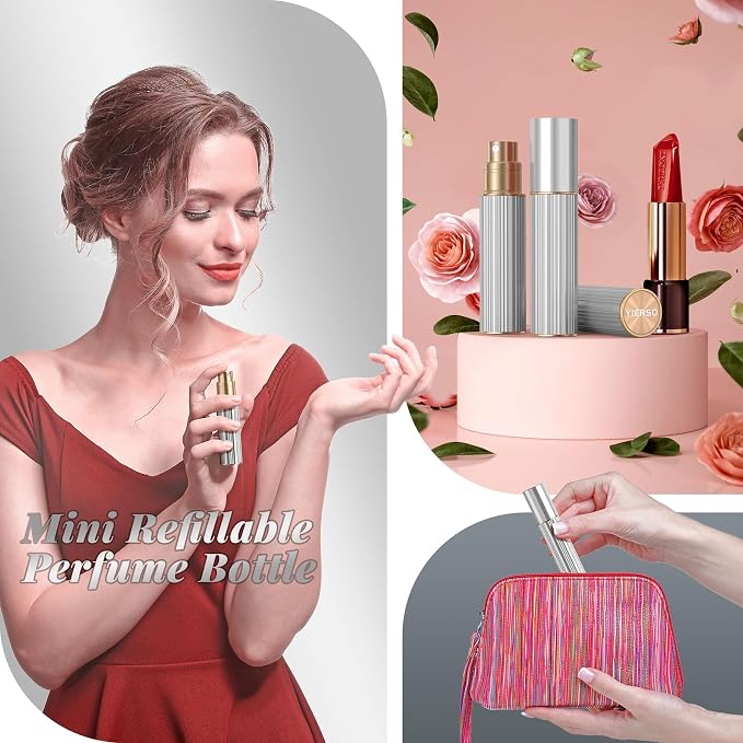 YIERSO 10ml Perfume Atomizer Travel Refillable,Bottom-Filling Fragrances Perfumes Bottle,Mini Cologne Dispenser, Portable Sprayer Pocket Size for Women Men Cruise Car Trip Gift 0.34oz (Sliver-10ml)