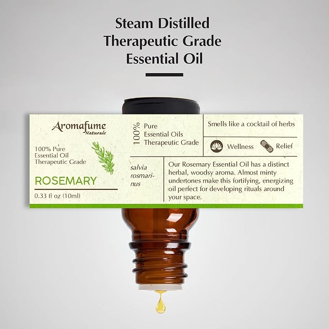 AROMAFUME Rosemary Essential Oil - 100% Natural, Therapeutic Grade Essential Oils - Pure, Woodsy Aromatherapy Oil for Meditation and Home Diffusers - Gifts for Her - 10ml