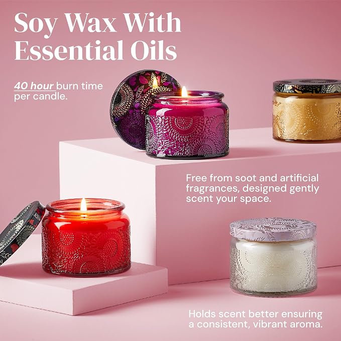 Scented Candle Gift Set for Women - 4 Natural Soy Wax Candles (4.4 oz) & 2 Fragrance Sachets - 160 Hour Total Burn Time - Spa & Relaxation, Aromatherapy Scents Fragrance, Gift Box for Mother's Days