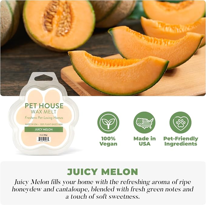 One Fur All Pet House Spring and Summer Wax Melts for Pet Odor, Natural, Plant Based Soy Wax Melts, Long Lasting Fragrance for Fresh Smelling Homes, Juicy Melon