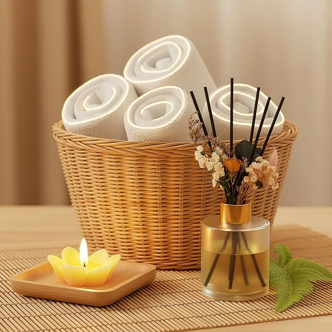 Rtteri 2 Reed Diffuser Sets Flower Oil Diffuser Sticks with Refill Empty 5oz Bottles Scent Glass for Fragrance Home Bathroom Gifts, Oil Not Included (Milky Color)