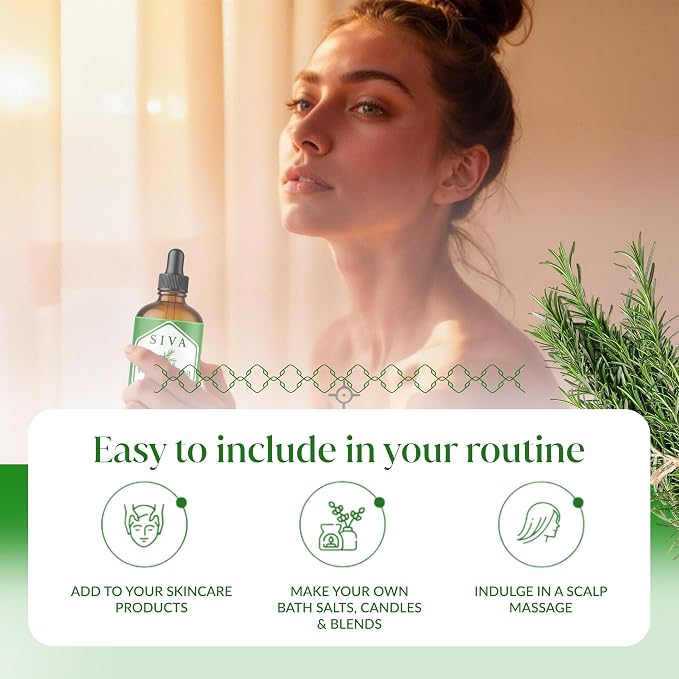 Siva Rosemary Essential Oil 4 Fl Oz – for Diffuser, Skin & Hair Care – Ideal for Aromatherapy, Massage & DIY Blends- with Dropper