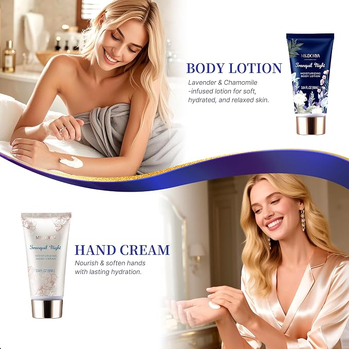 Women's Birthday Spa Gifts- Birthday Bath Gift Sets with Body Lotion, Shower Gel, Hand Cream & Body Scrub - Lavender Chamomile Scent Self Care Gifts for Women Wife Girlfriend - Relaxing Home Spa Kit