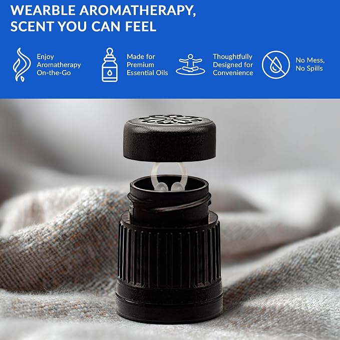 Essence Essential Oil Bottle Top with Built-in Soaking Bay | Refillable Cap for Nasal Diffuser Nose Ring | Aromatherapy Bottle Adapter for Wearable Nasal Diffuser | Made in USA | Black