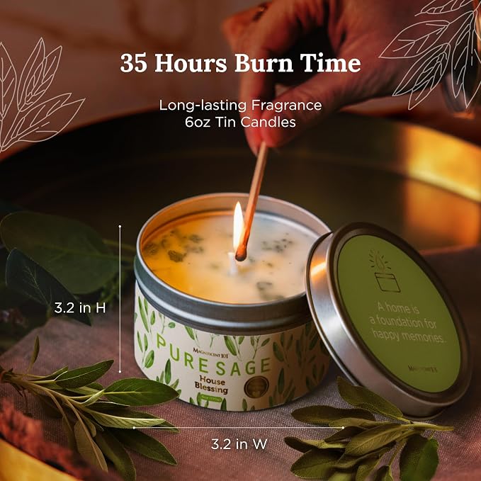 Magnificent 101 Long-Lasting Pure Sage Smudge Candle | 6 Oz - 35-Hour Burn | Essential Oils, 100% Natural Ingredients | Smoke Free, Petroleum Free Candle to Cleanse Your Home