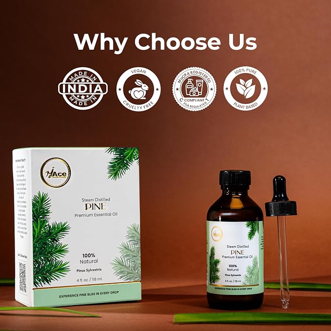 My ACE Pine Essential Oil 4 Fl Oz - 100% Pure & Natural - Premium Grade for Aromatherapy, Diffuser, Skin, Hair, Massage, Candle & Soap Making, Home - Glass Bottle with Dropper - Long Lasting Scent