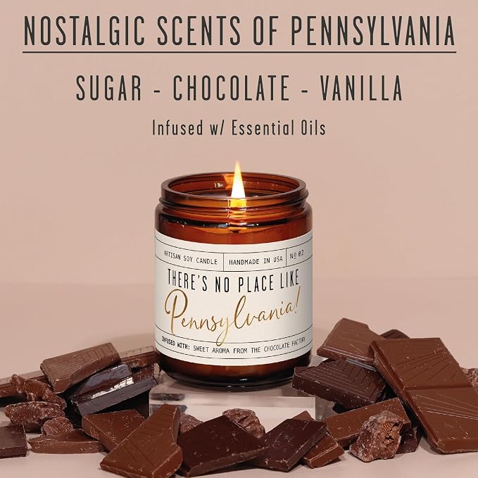 Pennsylvania Gifts, Pennsylvania Decor for Home - 'There's No Place Like Pennsylvania Candle, w/Aroma of The Chocolate Factory I Pennsylvania Souvenirs State Gifts I 9oz Jar, 50Hr Burn, USA Made