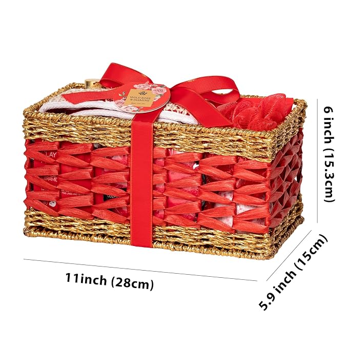 Gifts for Women, 32 Pcs Red Rose Bath and Body Basket Gifts for Women, Hydrating Face Skin Care Kit, Home Spa Self Care Gifts Basket Set, Birthday, Christmas, Mother's Day, Bridal Shower, Anniversary