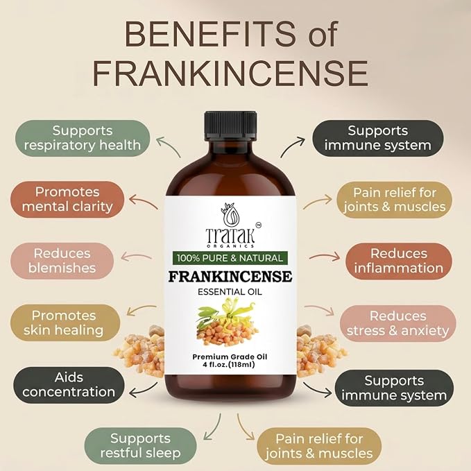 Frankincense Essential Oil 4 FL OZ – 100% Pure Oil with Glass Dropper, Therapeutic Grade for Aromatherapy, Diffuser, Skin Care & Massage, Meditation, DIY Candles & Soap Making