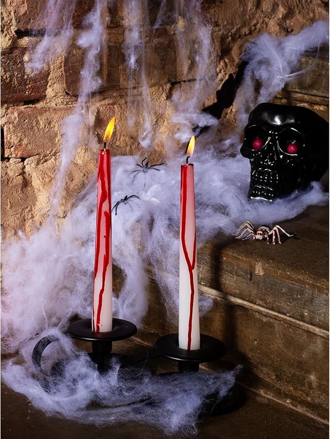 CANDWAX 8 inch Blood White Taper Candles Set of 4 - Smokeless Dripless Scentless Candlesticks - Perfect as Halloween Décor and as Household Dinner Table Centerpiece Candle Sticks