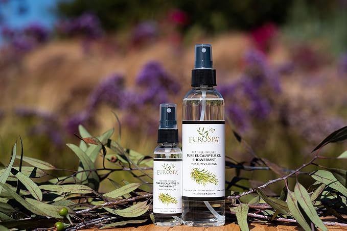 EuroSpa Aromatics Pure Eucalyptus Oil ShowerMist and Steam Room Spray, All-Natural Premium Aromatherapy Essential Oils - Tea Tree Infused, 8oz