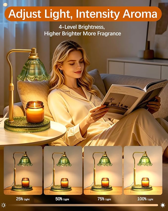 Candle Warmer Lamp with Timer Dimmable, Adjustable Candle Warmer Lamp for Jar Candles 3-Wick, Flameless Smokeless Candle Heater with 2 Bulbs, Home Decor Birthday Mothers Day for Women Mom (GREEN)
