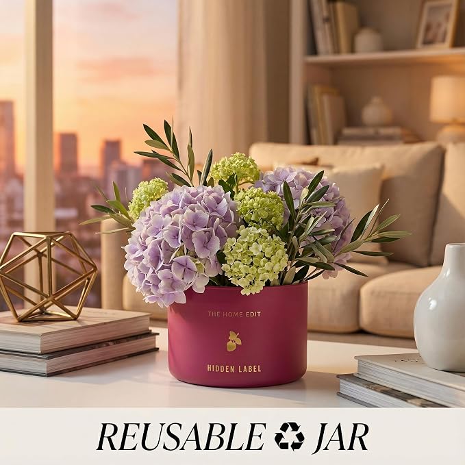 Hidden Label Raspberry Mint Pink Soy Candle, 10oz 2-Wick, 45H Clean Burn | Juicy Berry Cool Aromatherapy | Non-Toxic Vegan Phthalate-Free | Even Melt No Tunneling | Rose Frosted Reusable Gift Jar