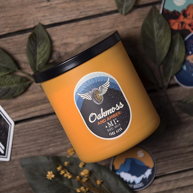 Manly Indulgence Oakmoss & Amber Scented Jar Candle for Men, 2 Cotton Wick, All American Collection, Golden Yellow, 15 oz - Up to 60 Hours Burn, Soy Blend Wax, USA Poured (Pack of 2)
