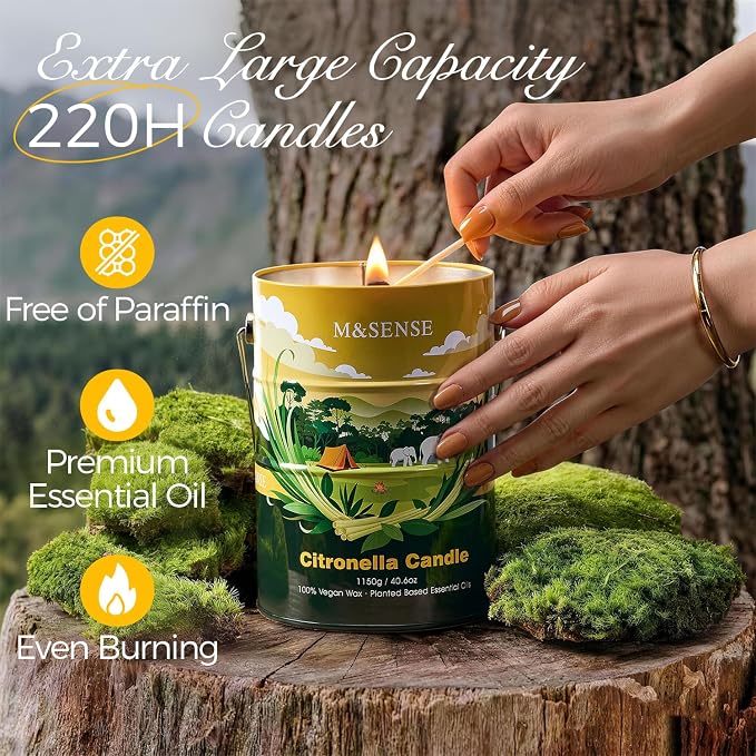 M&SENSE Citronella Candles Outdoor – 220 Hour Burn, 40.6oz Large, Natural Non-Toxic Soy Wax, Outdoor & Indoor Use for Patio, Camping, Home