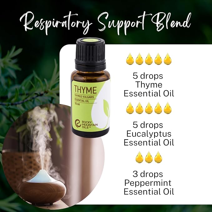 Rocky Mountain Oils Thyme Essential Oil - 100% Pure & Natural for Diffusers, Aromatherapy & Home Fresh Herbal Scent | Cleansing & Purifying | 15ml Bottle