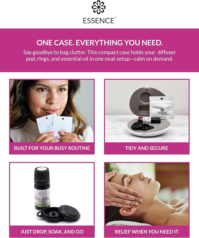 Essence Pearl Travel Case | Nausea Relief Essential Oil | Aromatherapy Nasal Diffuser & Essential Oil Carrying Case | Peppermint & Ginger Blend | Travel-Friendly Kit | Black Pod