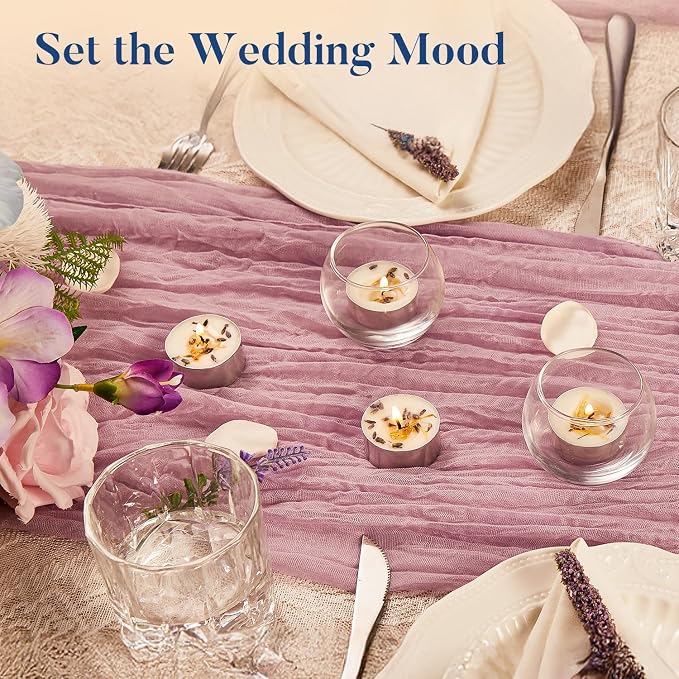 Crenovo Lavender Scented Tealight Candles 16 Pcs, 6-7 Hours Soy Tea Lights Candles with Dried Flower Petals, Non-Toxic Smokeless Small Candles Bulk for Weddings, Home Decor, Spa